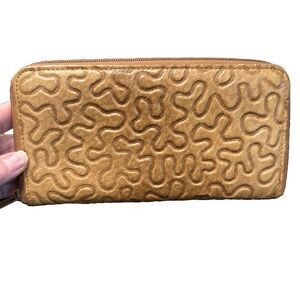 Mundi Genuine Leather Wallet Clutch Brown Tan Zipper Textured